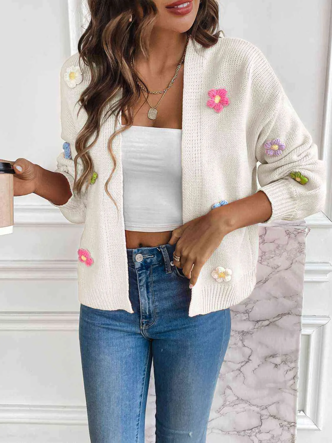 Maxct &Floral Long Sleeve Open Front Cardigan