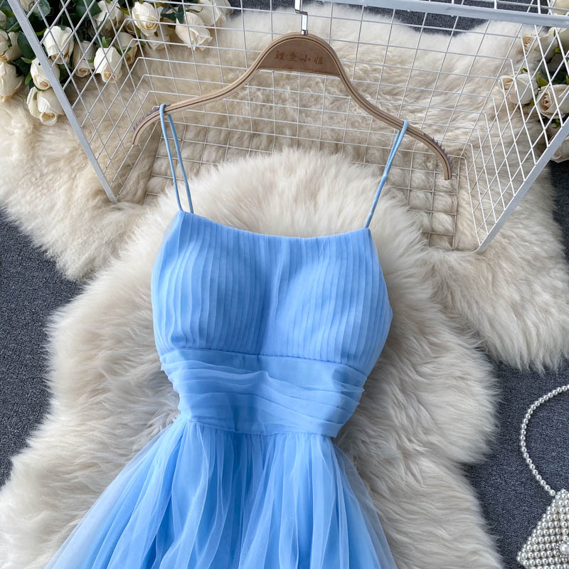 Women's Sexy Mesh Spaghetti Strap Long Dress Summer Orange/Purple/Blue/Pink Ruffle A-Line Beach Robe Female Elegant Party Vestidos