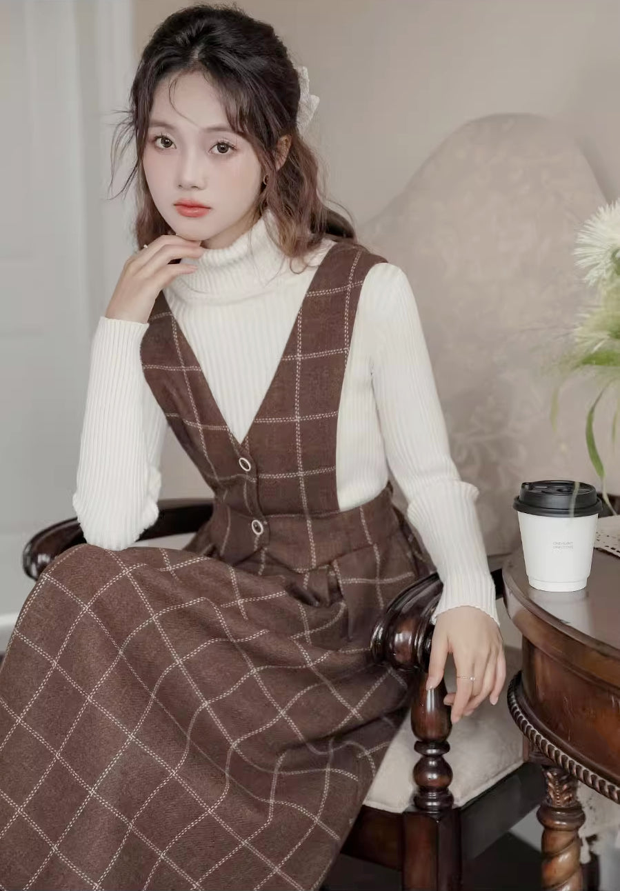 Plaid Vest Pinafore Dress Maxct