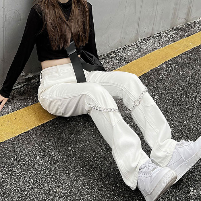 Grunge Aesthetic Chain Jeans Maxct