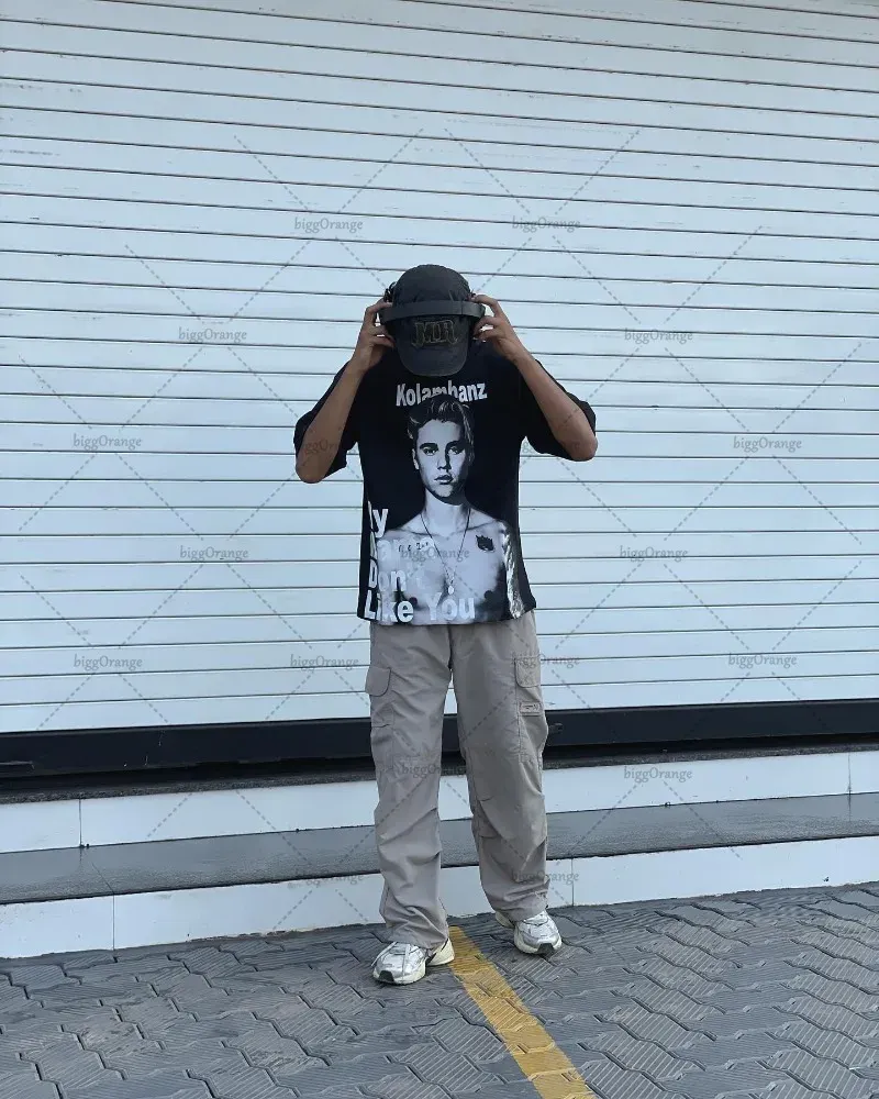 Y2K European and American Hip-hop Retro Loose Top Letter Printed T-shirt Men Street Round Neck Oversized Short-sleeved Women