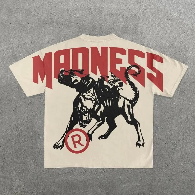 Maxct European and American fashion trend cartoon print oversized T-shirt men's Y2K street Harajuku loose short-sleeved T-shirt