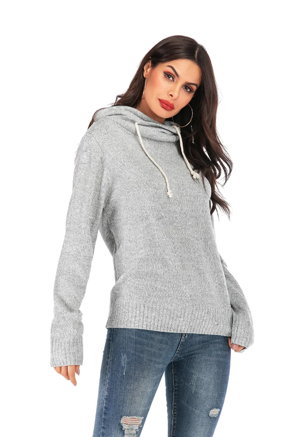 Maxct &Drawstring Mock Neck Long Sleeve Sweater