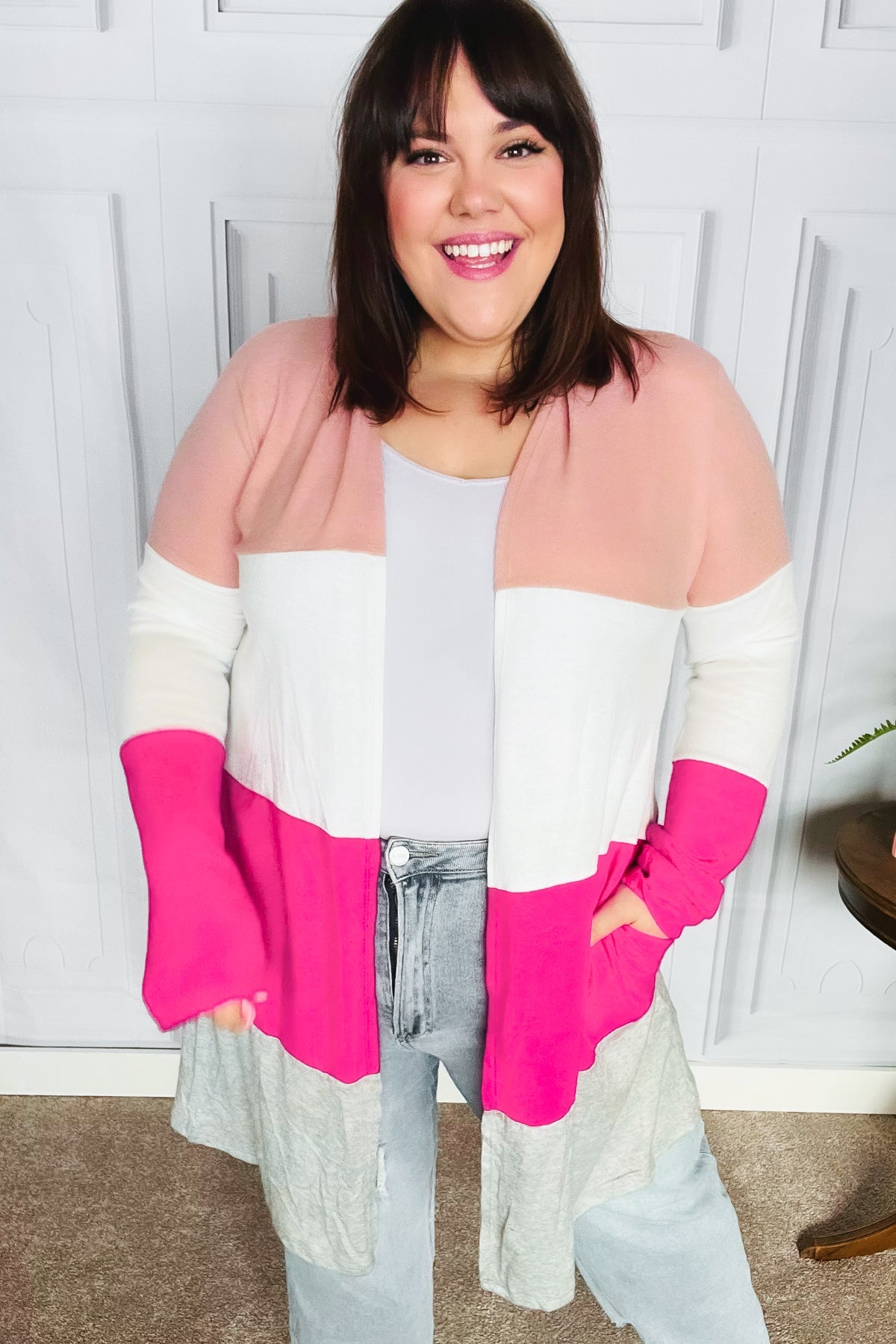 Maxct &Face The Day Blush Wide Stripe Hacci Colorblock Cardigan