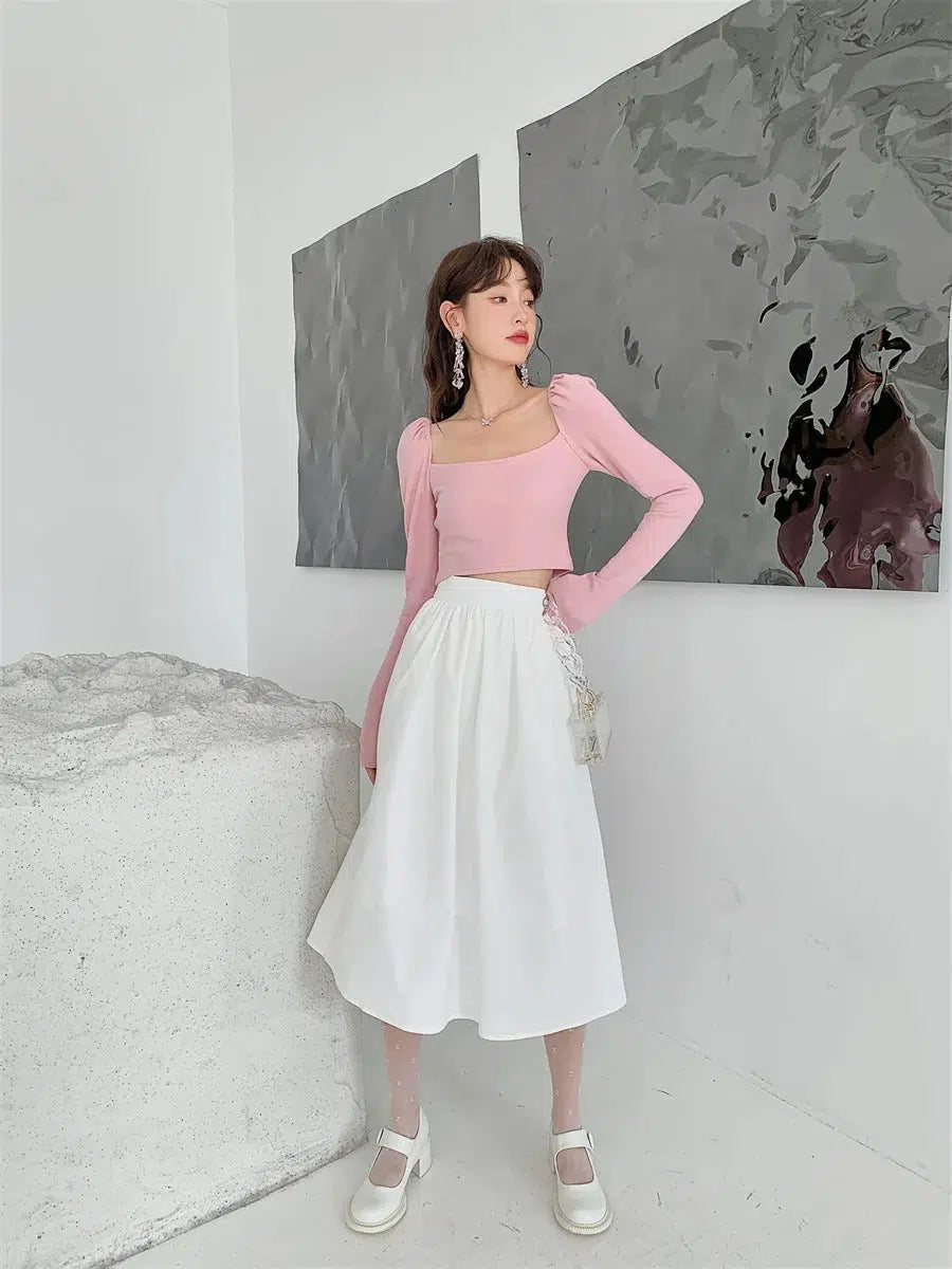 Maxct &Puff Shoulder Bow Crop Top