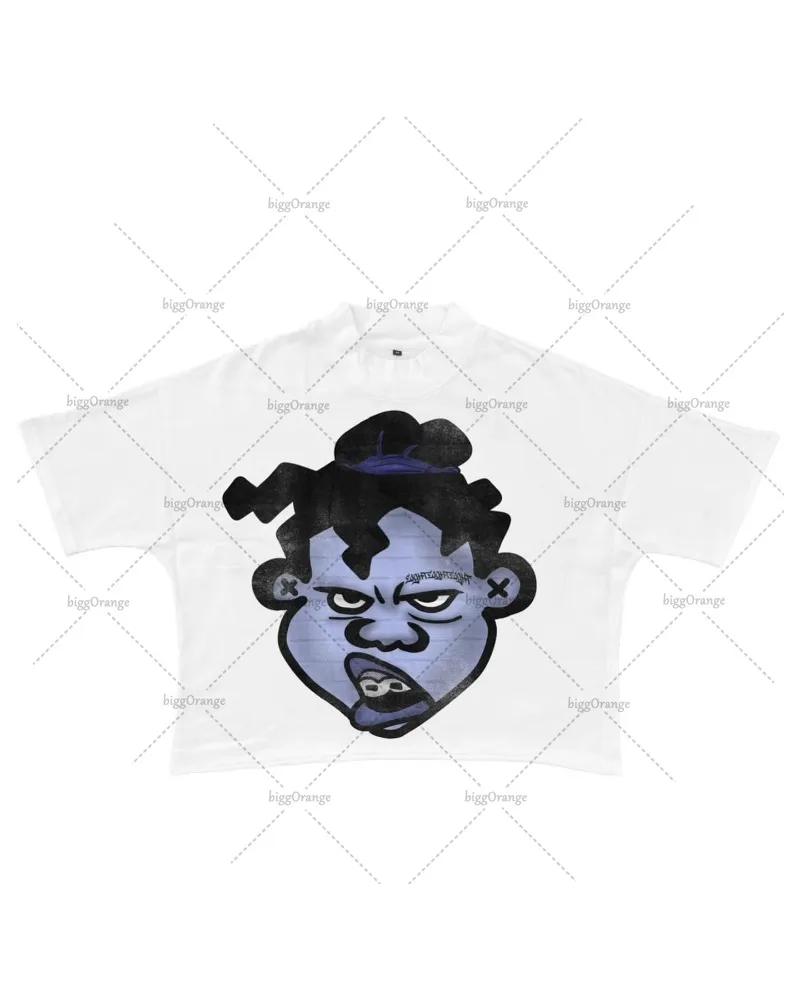 European and American Street Fashion Brand Versatile T-shirt Tops Women Y2k Retro Cartoon Print Oversized Short-sleeved Men