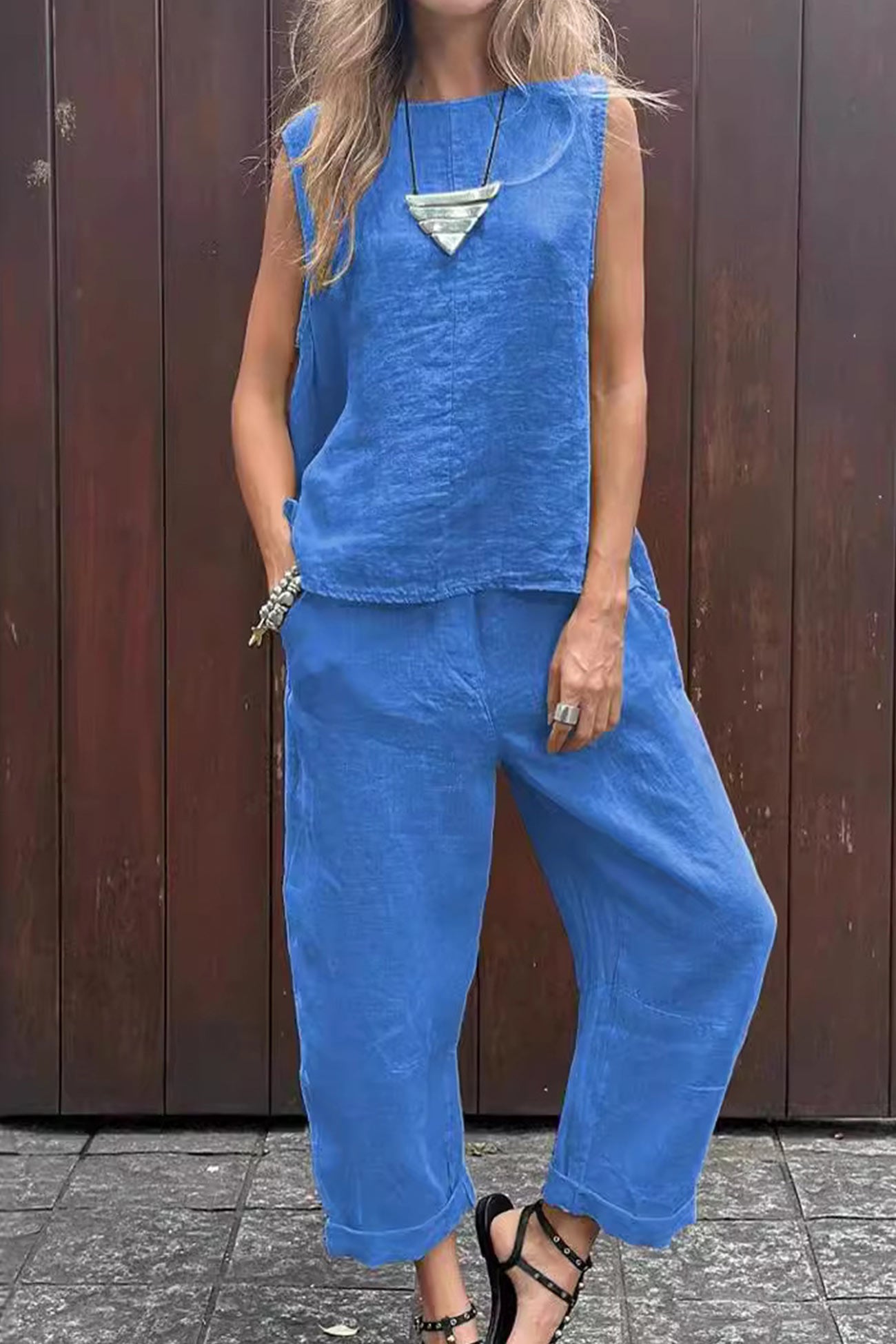 Maxct Solid Tank Top Long Pants Set