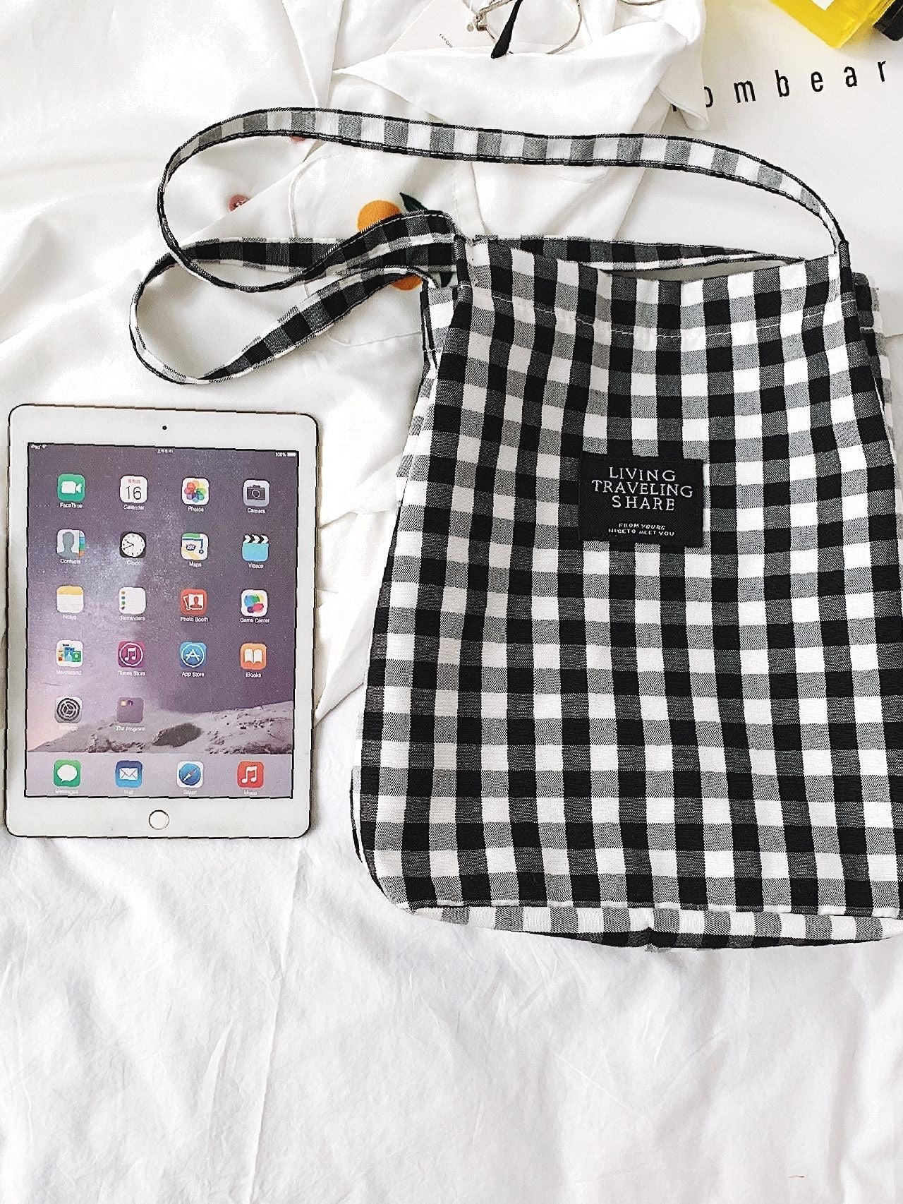 Maxct - Letter Patch Gingham Shopper Bag  - Women Tote Bags