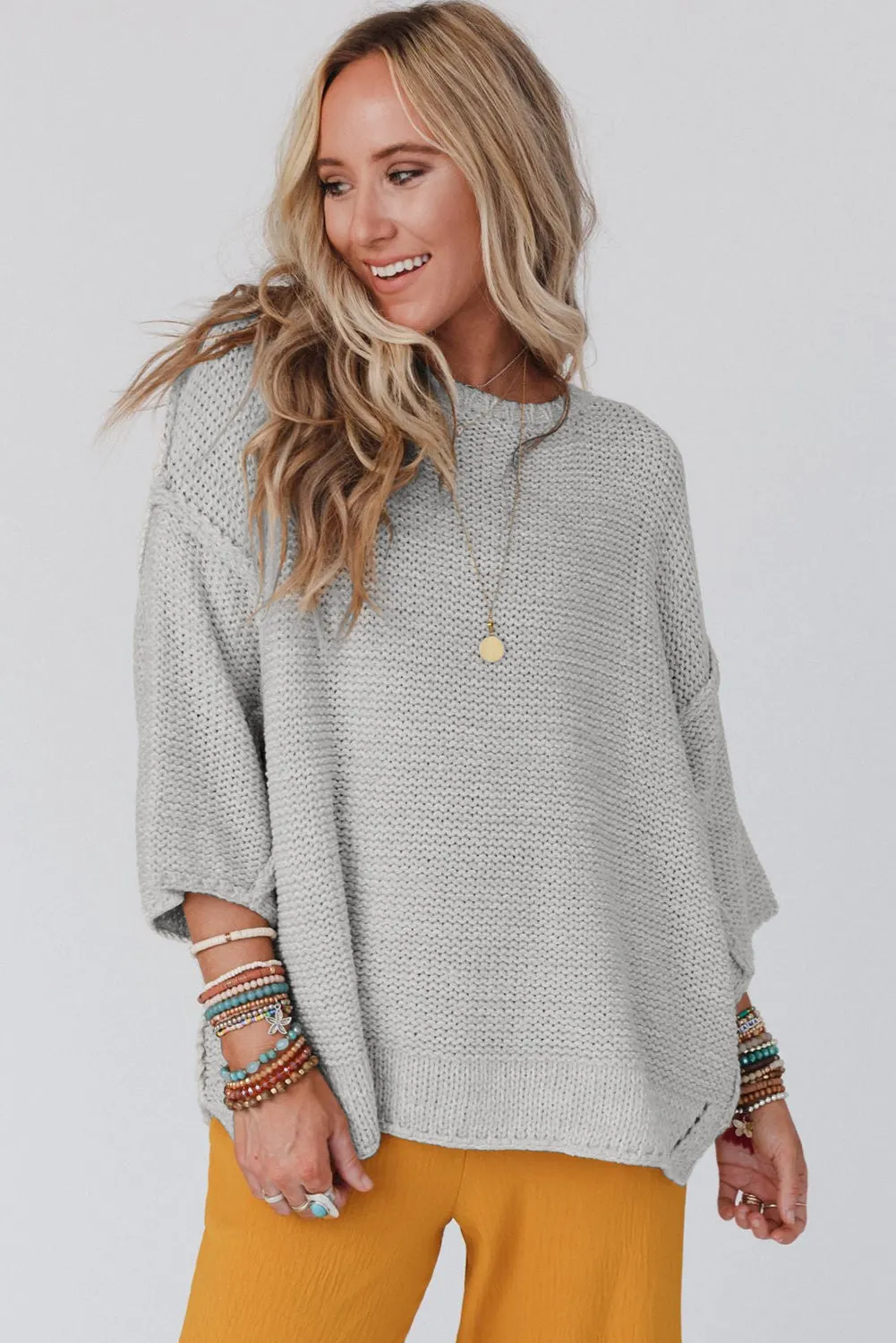 Maxct &Round Neck Dropped Shoulder Sweater