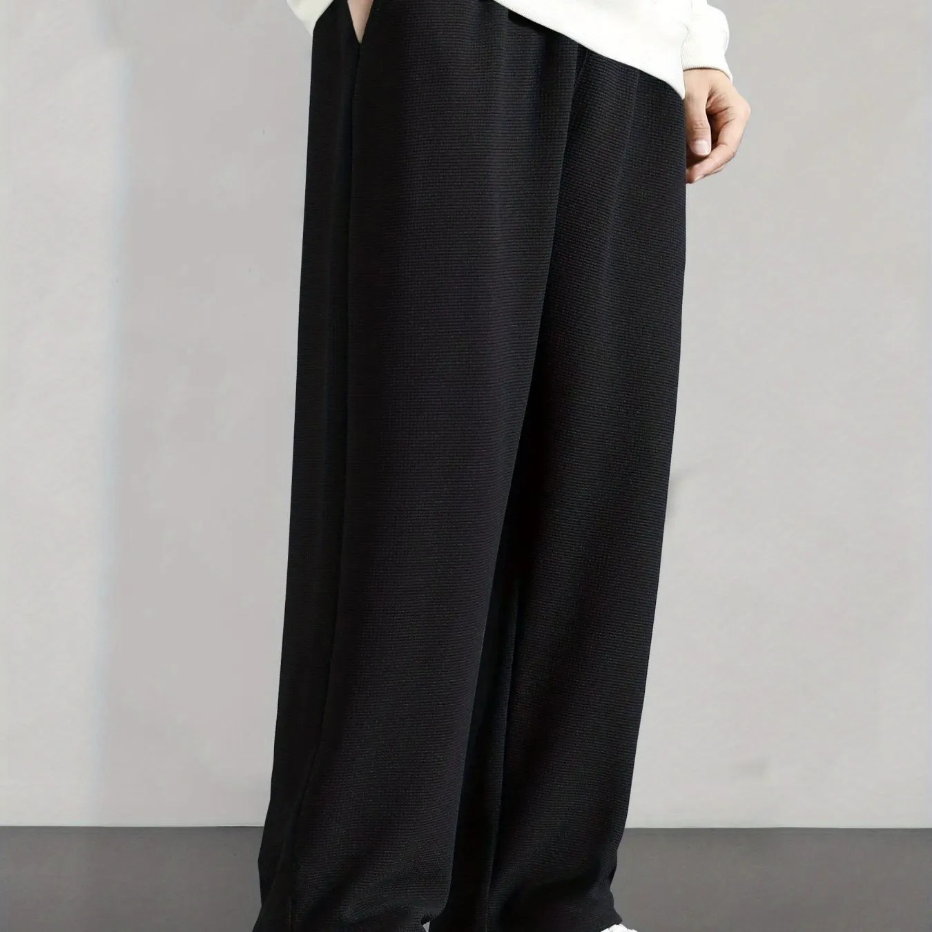 Maxct  Drawstring Hem Design, Men's Loose Straight Leg Long Pants