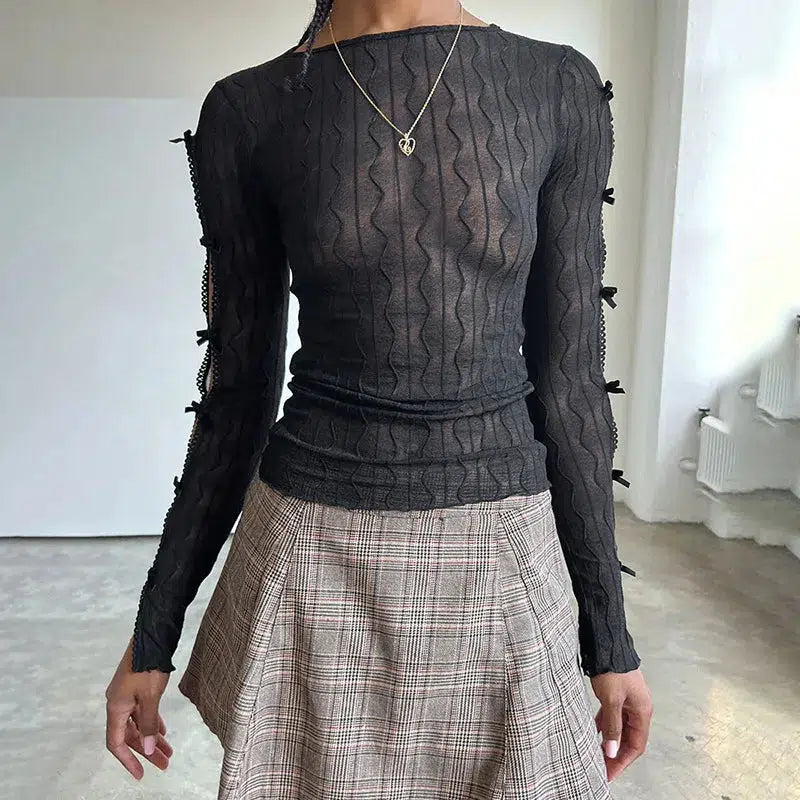 Maxct &Bow Sleeve Sheer Top
