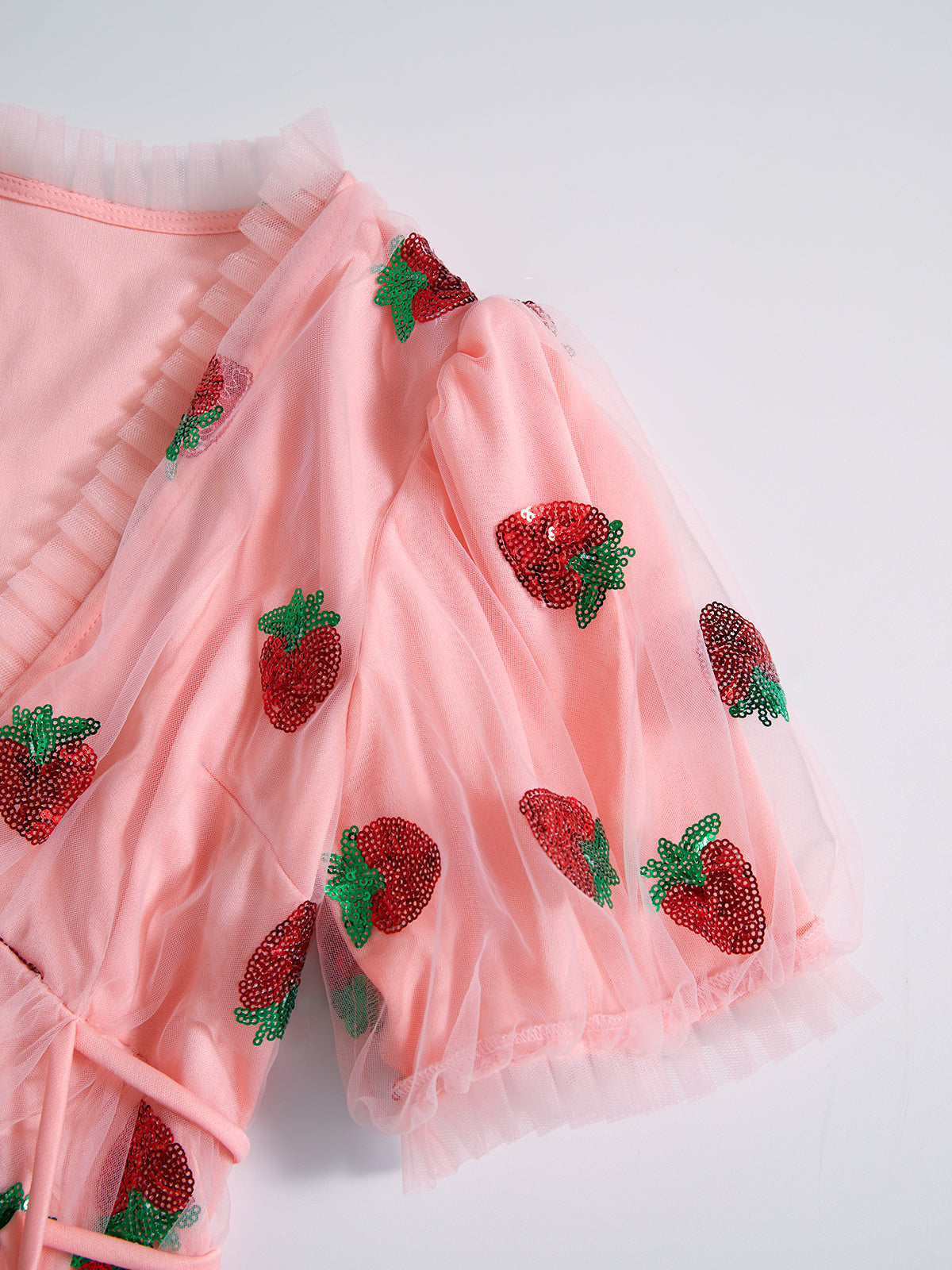 Sequined Strawberry Mesh Pleated Maxi Dress Maxct