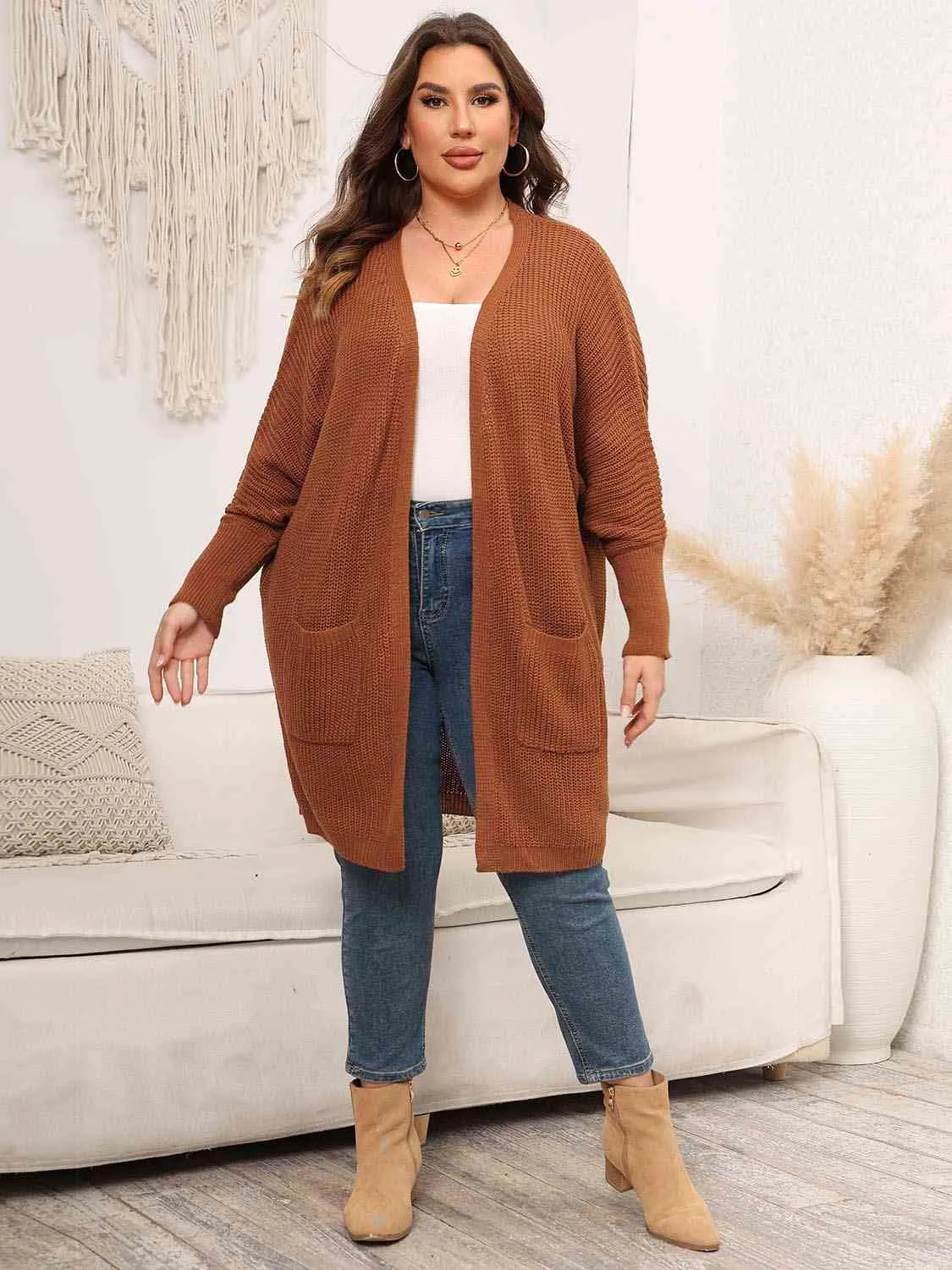 Maxct &Plus Size Open Front Cardigan With Pockets