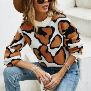 Printed Round Neck Long Sleeve Sweater