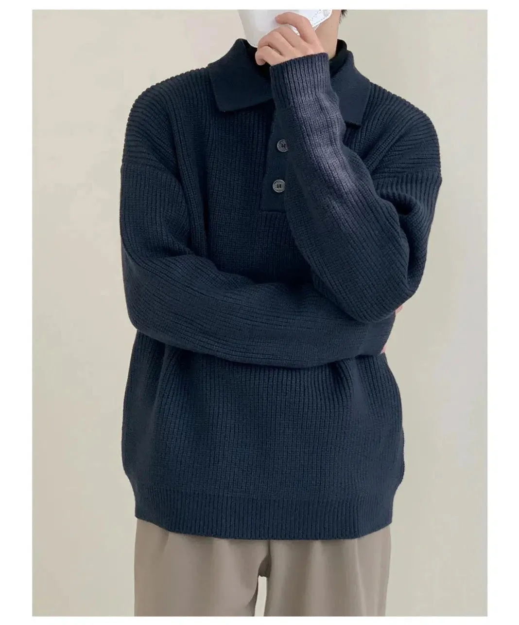 Maxct Loose Fit Polo Lapel Sweater