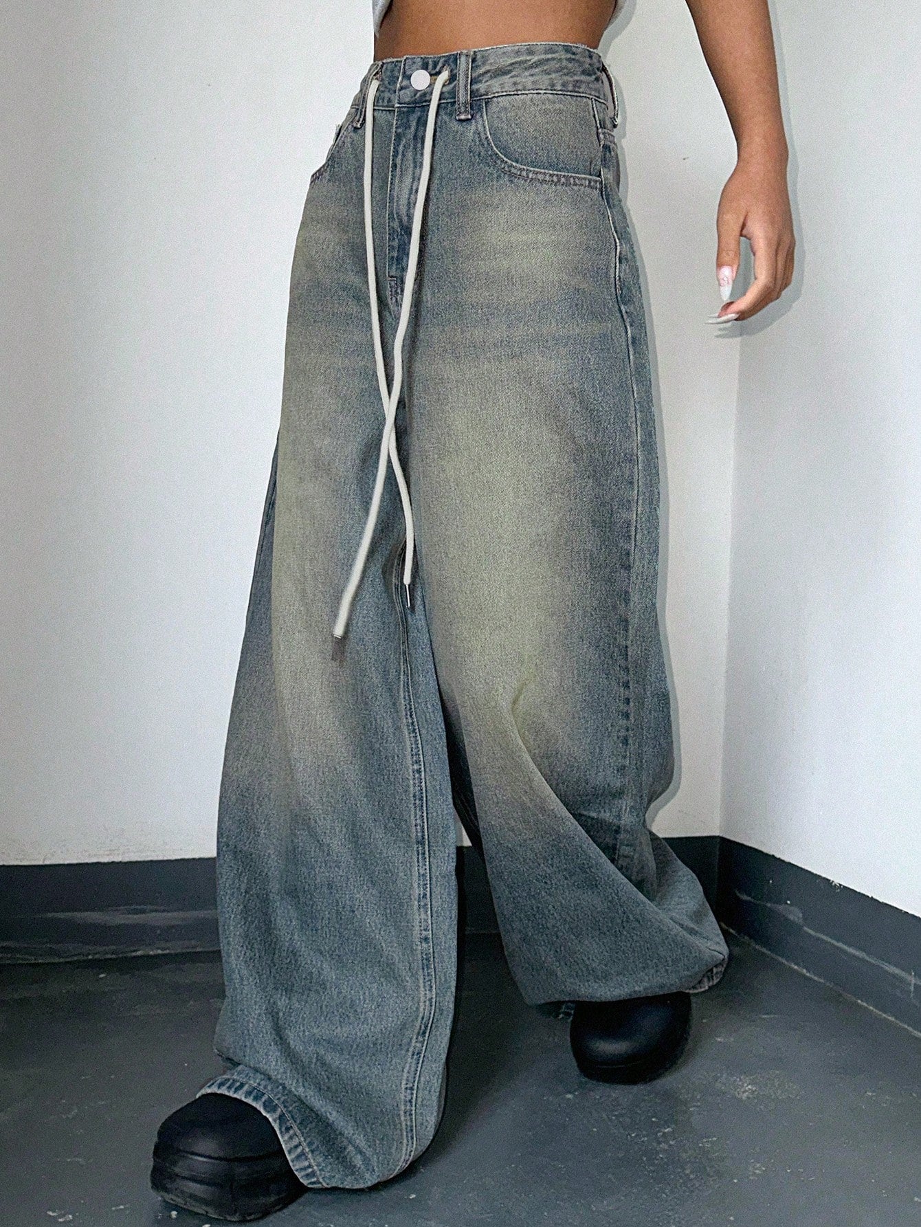 Maxct Women's Drawstring Waist Loose Fit Denim Pants