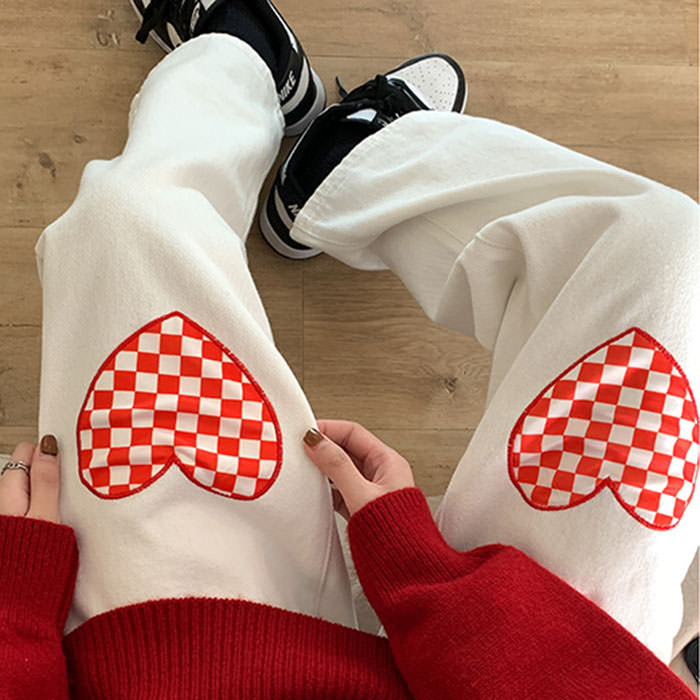 Checker Heart Wide Jeans Maxct
