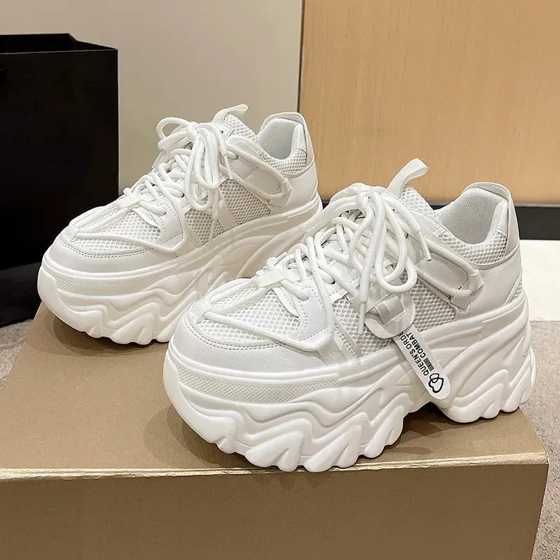 Chunky Sneakers 8cm Heel Women's Solid Color Platform Shoes Maxct