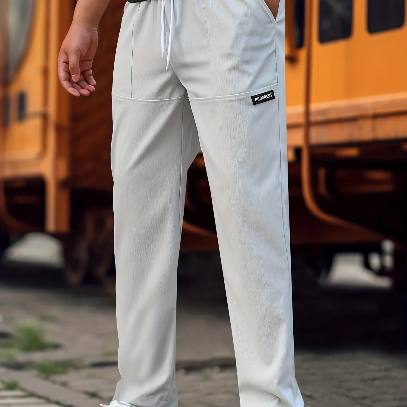 Maxct  Men's Straight Leg Casual Work Pants, Classic Design Waist Drawstring Joggers For Fitness