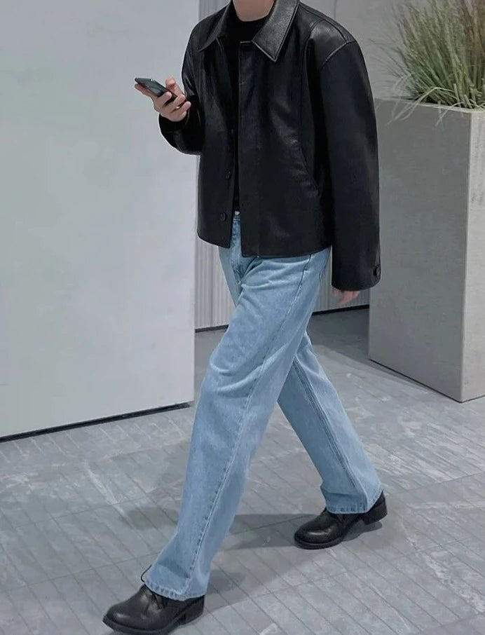 Maxct Cropped Minimal Faux Leather Jacket