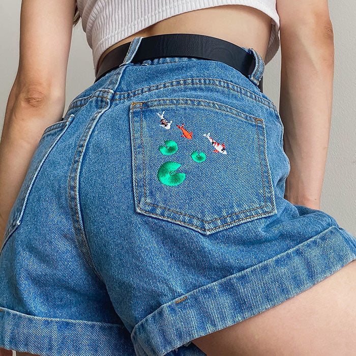 Koi Fish Embroidered Shorts Maxct