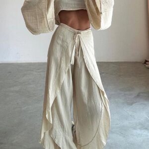 Maxct Solid Crop Top Slit Pants Suits