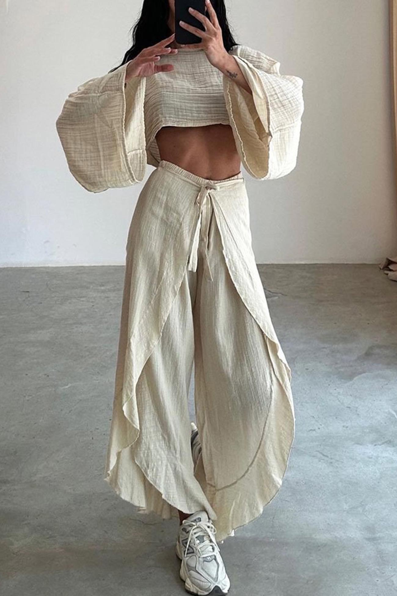Maxct Solid Crop Top Slit Pants Suits
