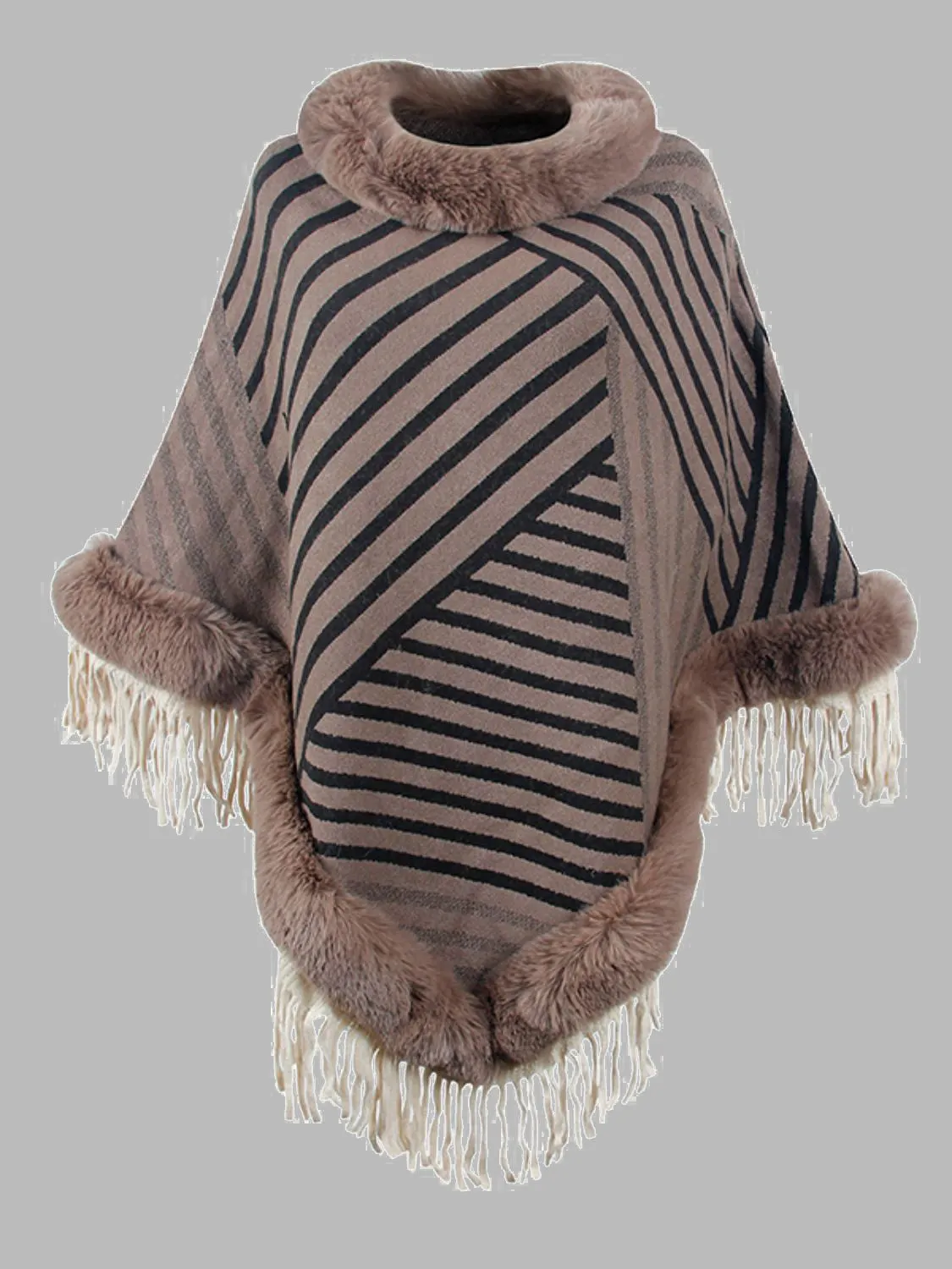 Maxct &Striped Fringe Hem Poncho