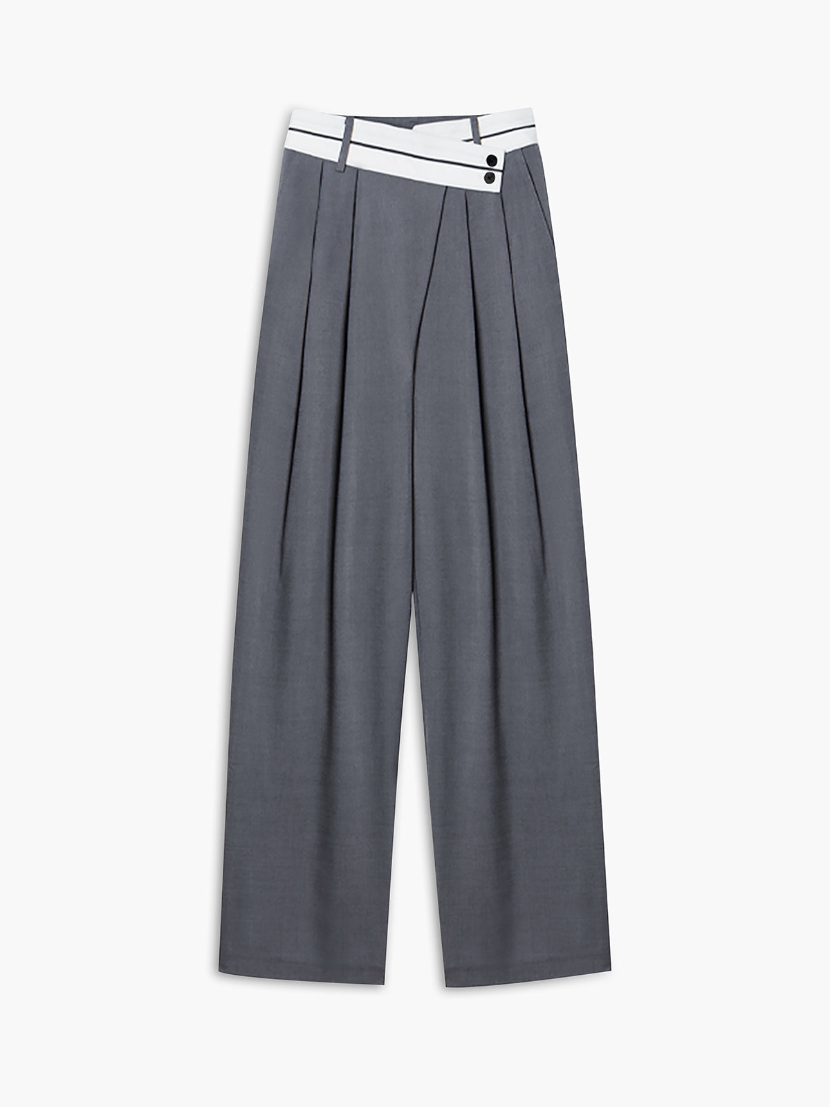 Maxct Asymmetrical Contrast Waistband Wide Leg Dress Pants