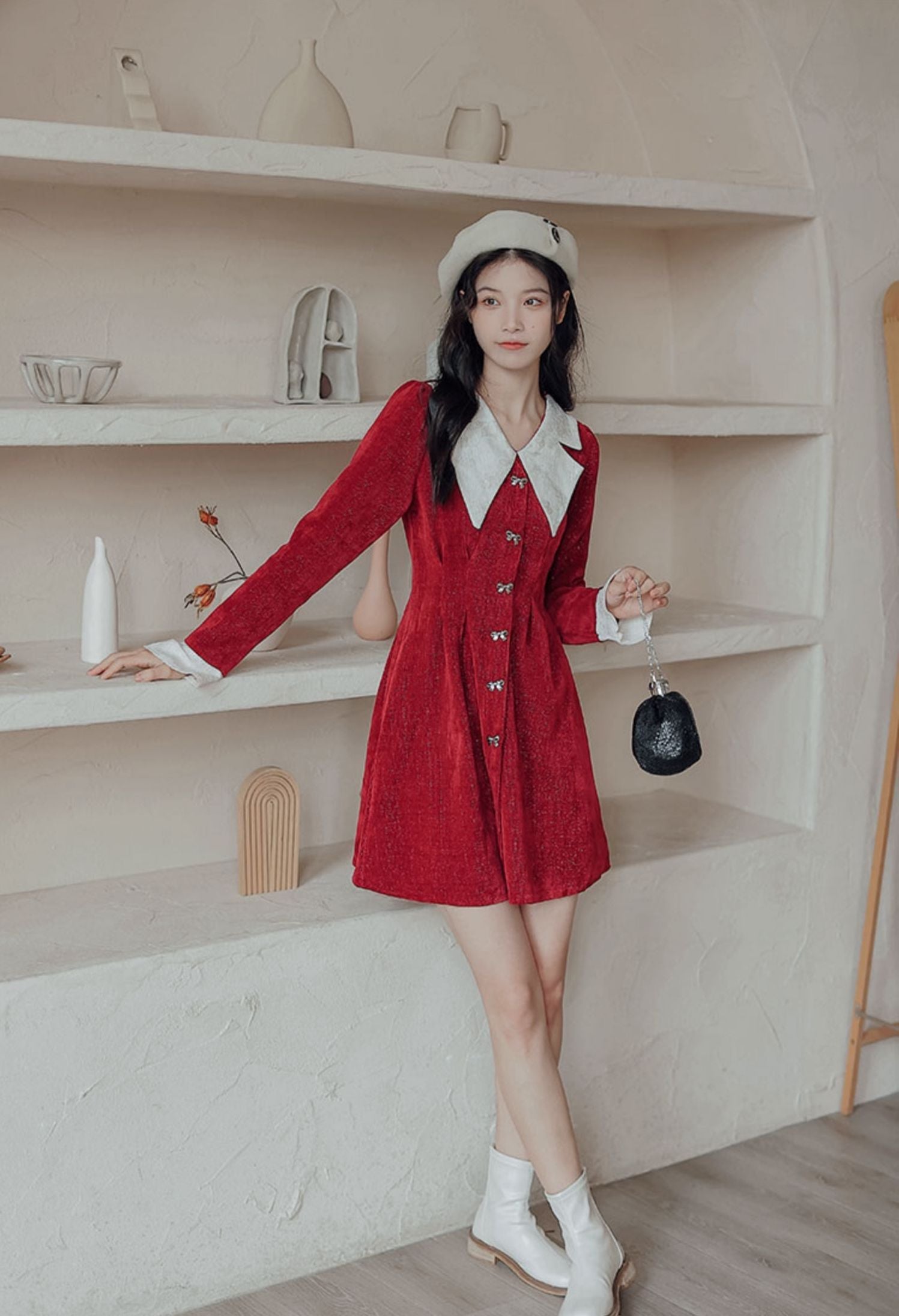 Sweet Bow Peter Pan Knit Dress Maxct