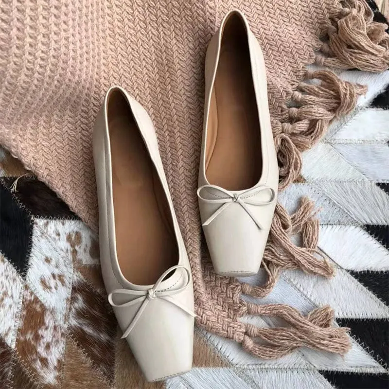Square Toe Bowknots Dress Shoes Ballerina Flats Maxct