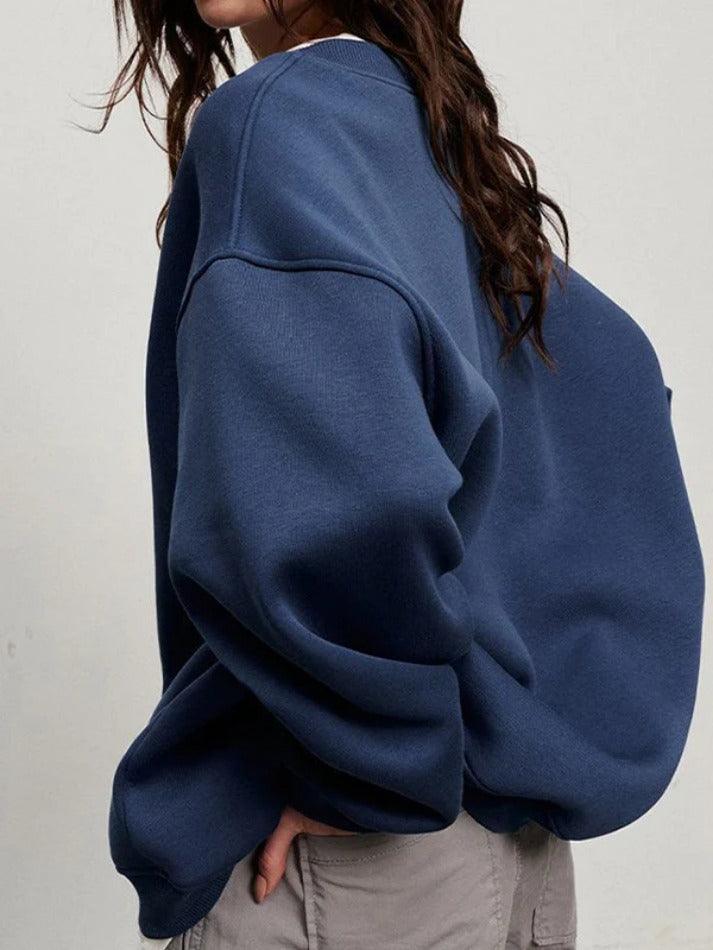 Maxct-Solid Crew Neck Oversized Sweatshirt