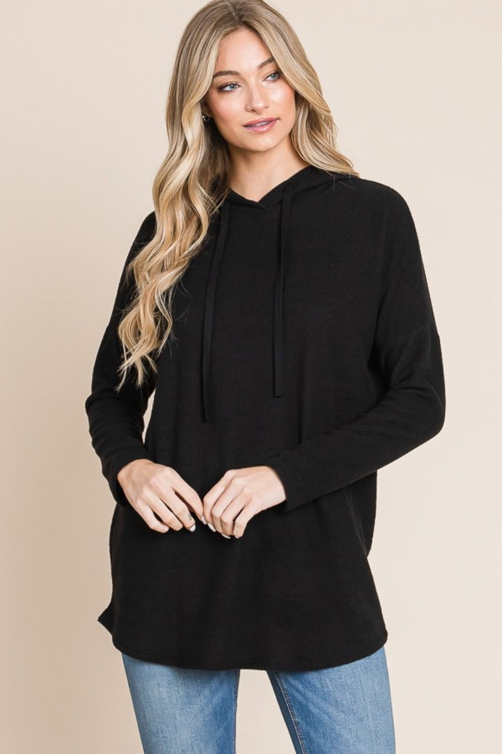 Maxct &BOMBOM Contrast Drawstring Drop Shoulder Knit Hoodie