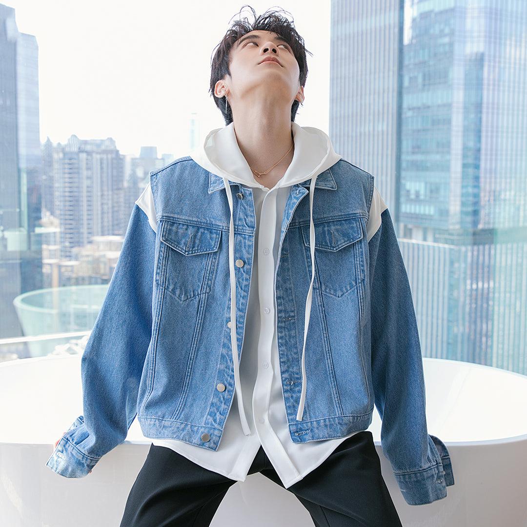 Maxct Hooded Shirt & Denim Sleeveless Jacket Set