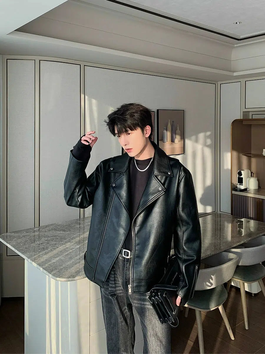Maxct Black PU Leather Motorcycle Jacket