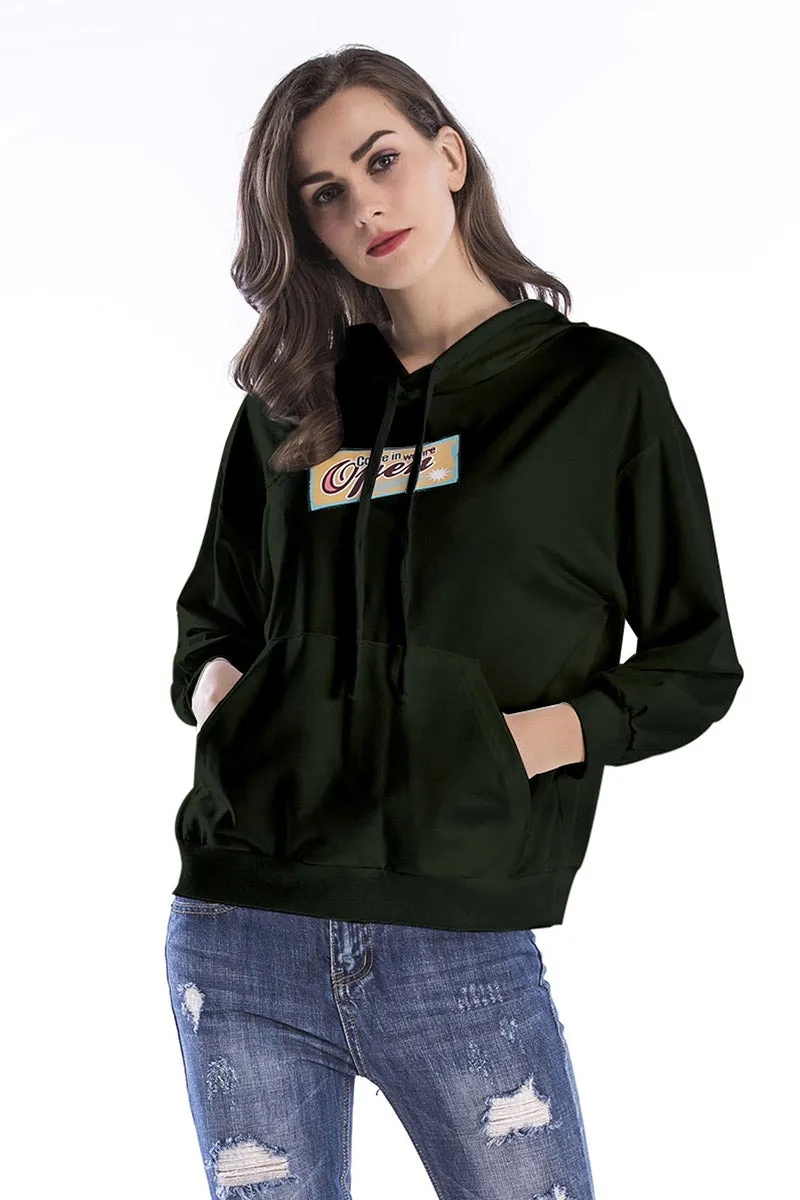 Women's Printed Pocket Drawstring Sweatshirt Maxct