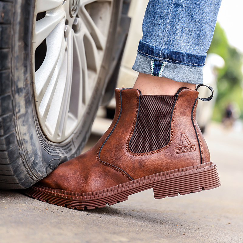 Steel Toe Leather Boots for Men Waterproof Safety Work Shoes