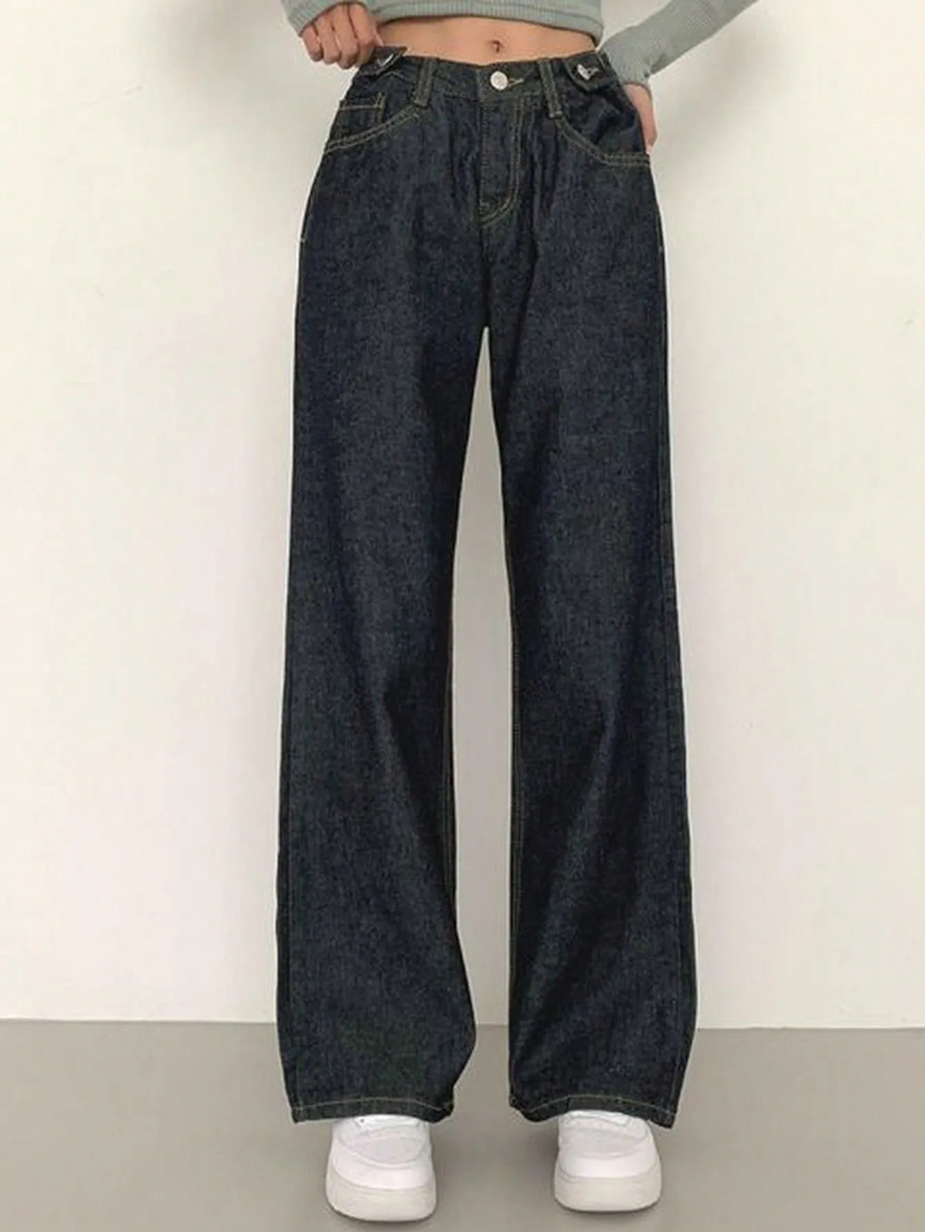 Maxct Women's Loose Fit Wide Leg Casual Denim Pants With Pockets
