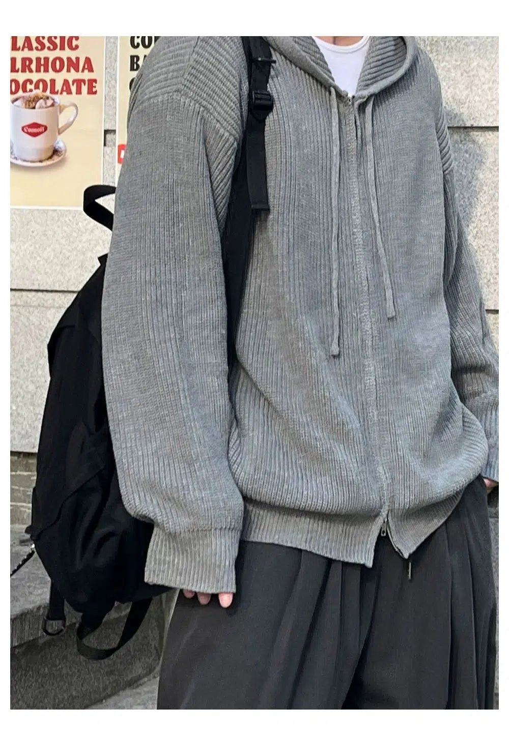 Maxct Double Zipper Hooded Pleated Sweater
