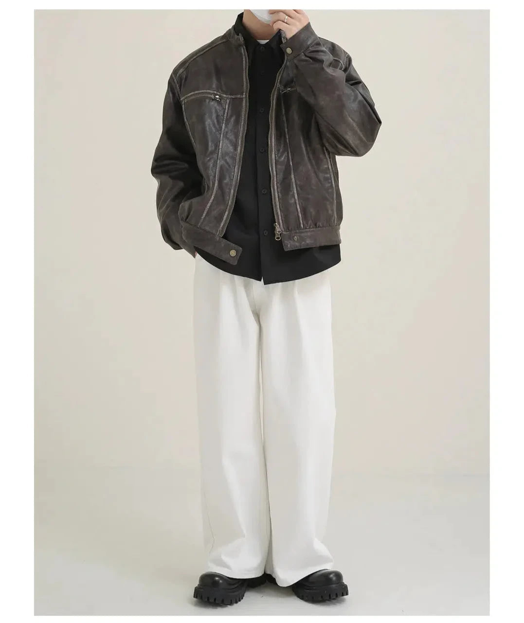 Maxct Distressed Short Leather Jacket