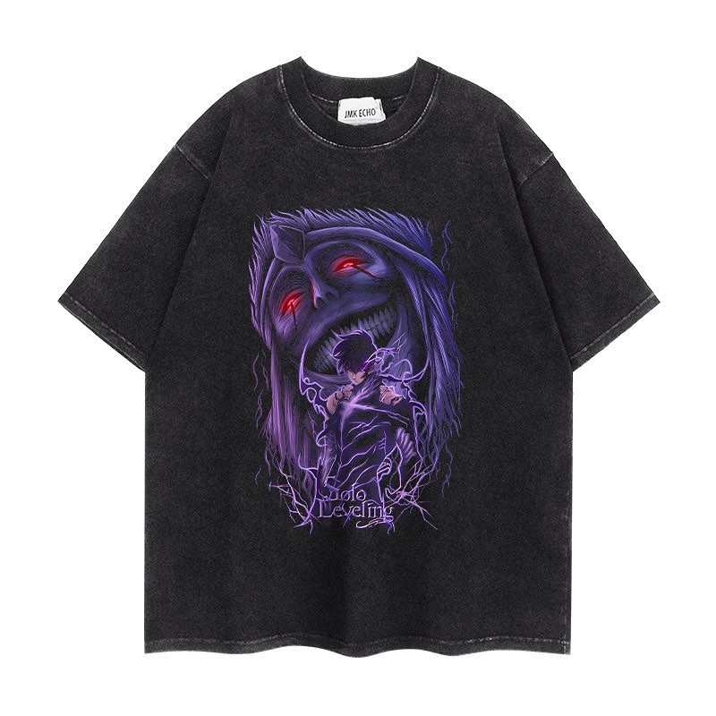 90s Streetwear Solo Leveling Anime T Shirt Men Harajuku Printed Pattern Men Clothing Streetwear Oversized Tops Graphic Cotton Short Sleeve
