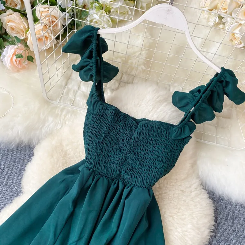 High Waist Slash Neck Women Long Dress Elegant Big Swing A-line Vestidos Verano Vintage Green/Red Party Robe For Female