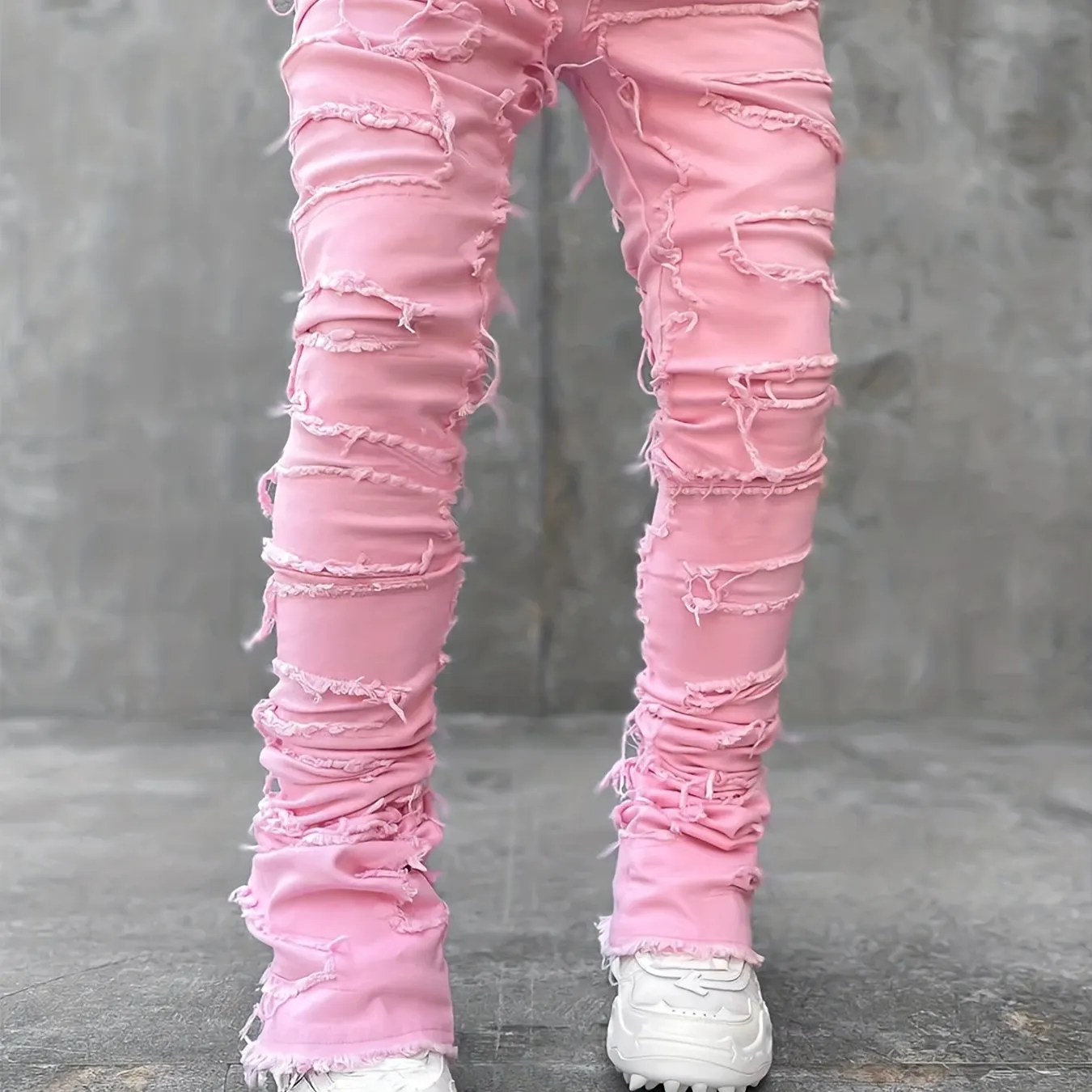 Maxct Creative Tassels Decoration Straight Fit Jeans, Men's Casual Medium Stretch Street Style Denim Pants For All Seasons