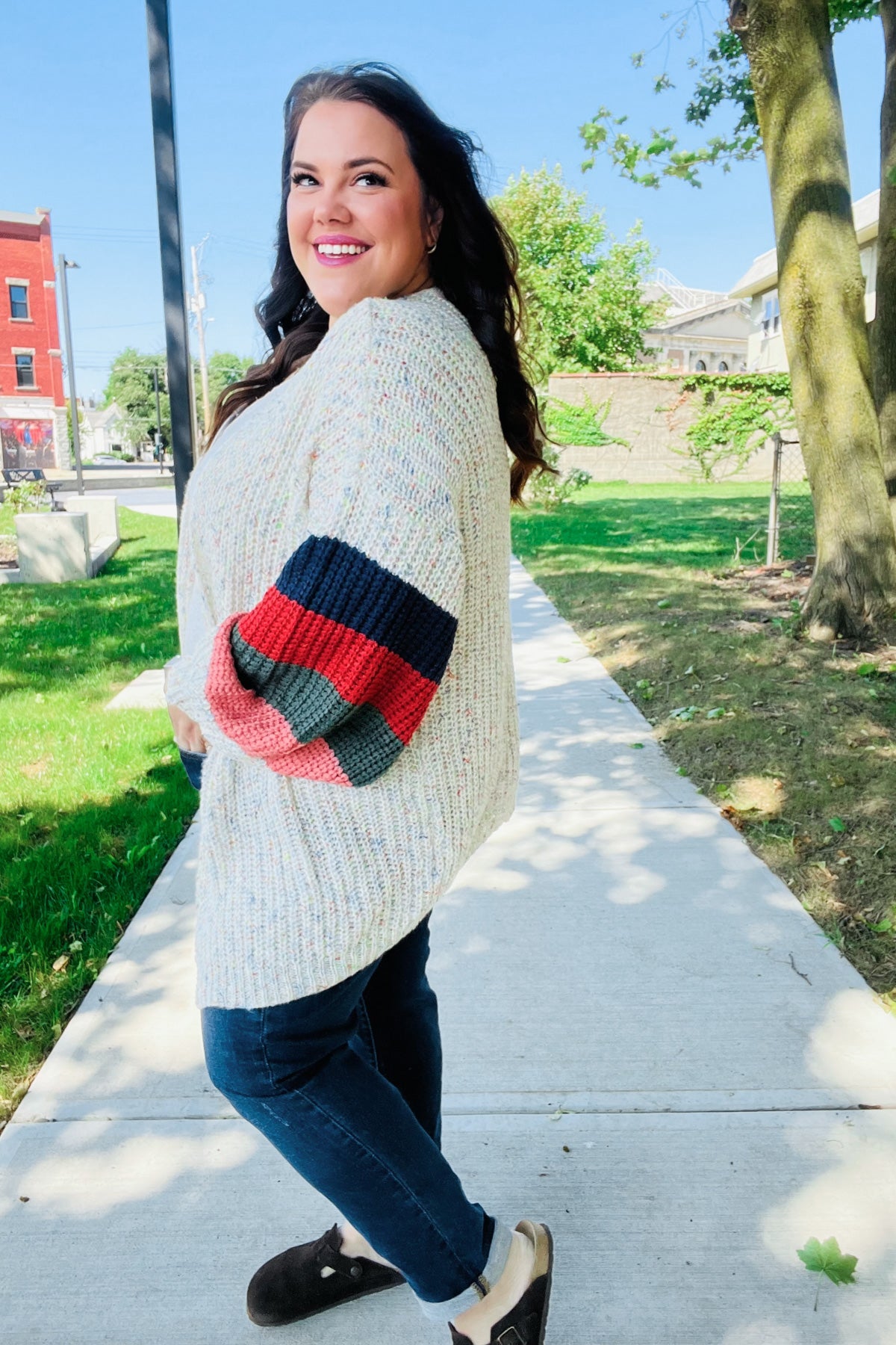 Maxct &Weekend Ready Ivory Multicolor Mixed Thread Bubble Sleeve Cardigan