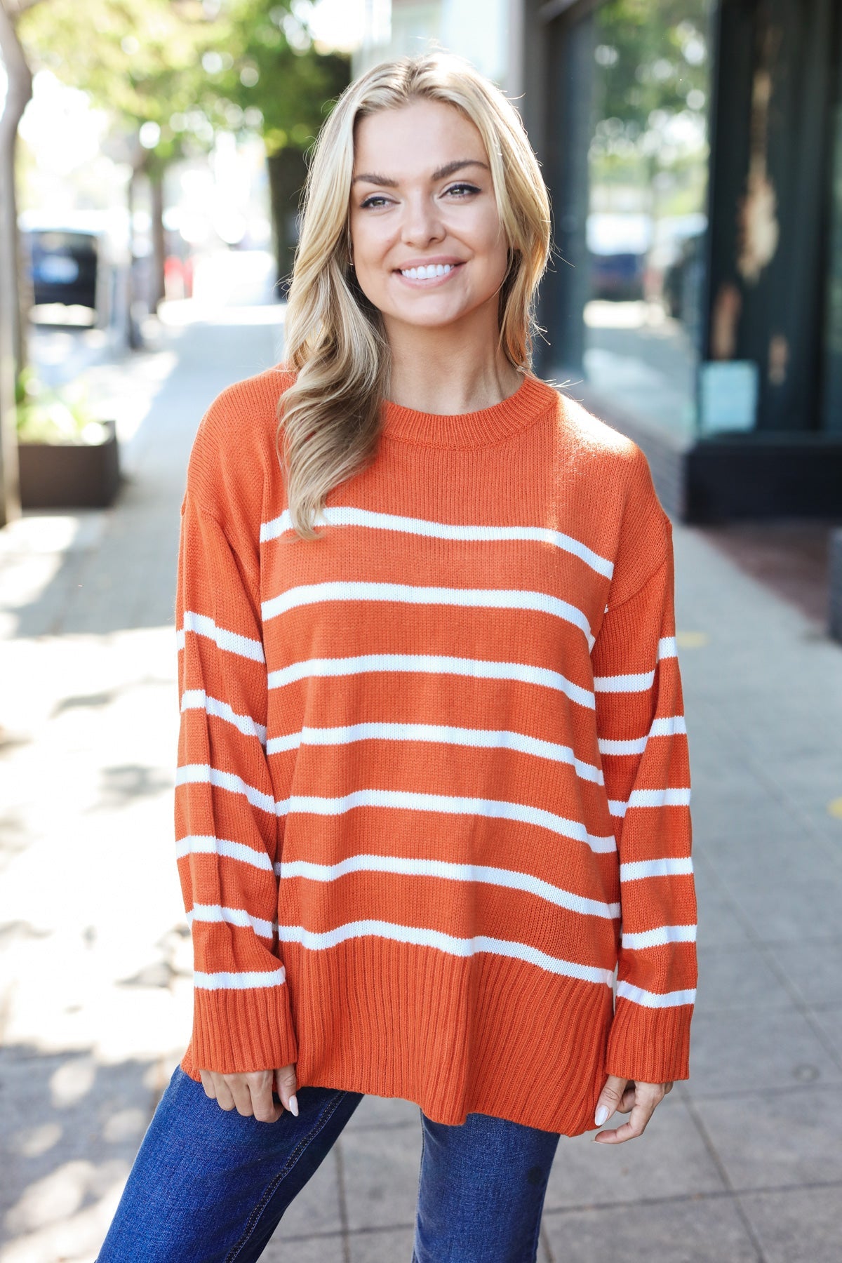 Maxct &Stand Out Rust Striped Oversized Knit Sweater