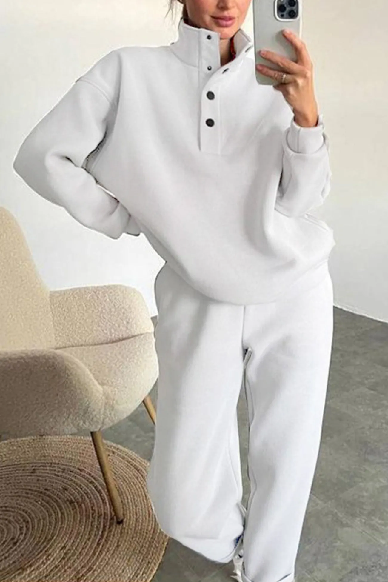 Maxct Stand Neck Button-down Sweatshirt Suits
