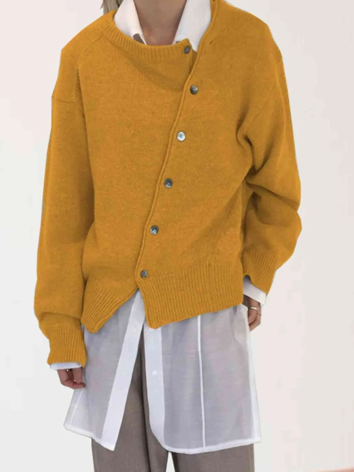 Maxct &Dropped Shoulder Buttoned Cardigan