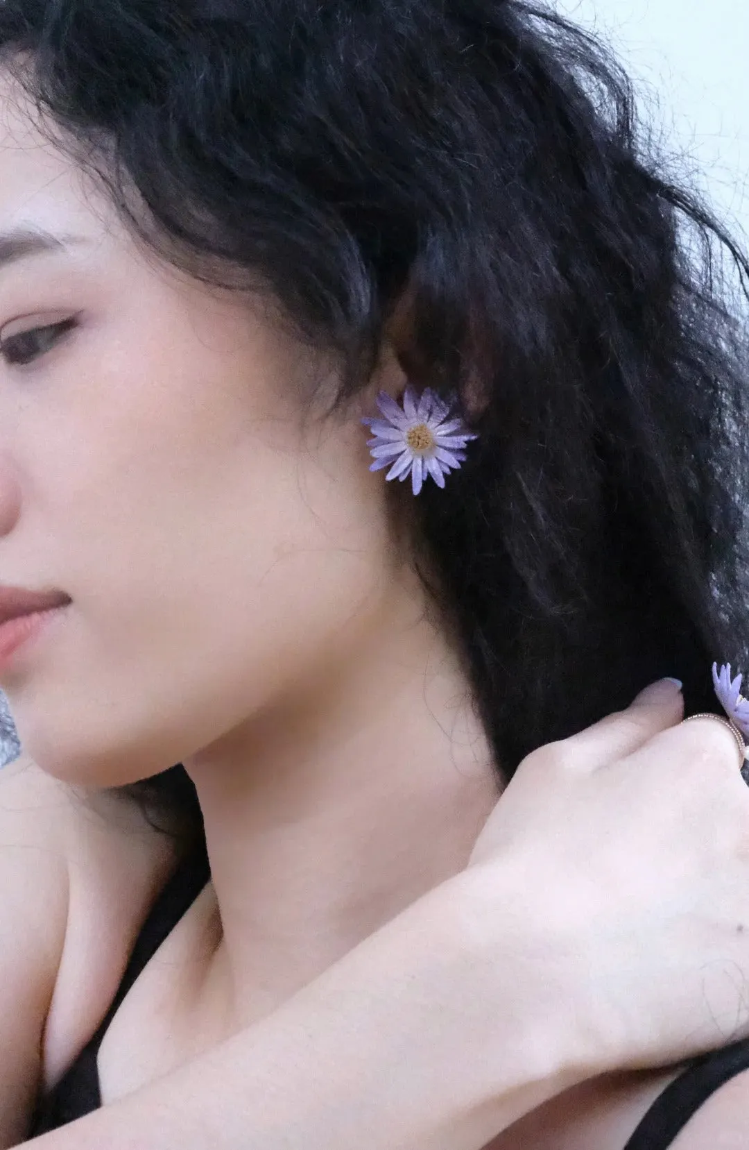 Cowhide Aster Flower Earrings
