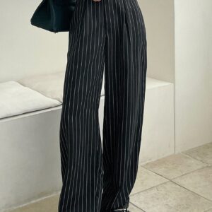 Maxct Striped Fold Pleated Tailored Pants