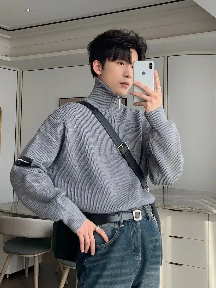 Maxct Thickened Turtleneck Half-Zip Lapel Sweater